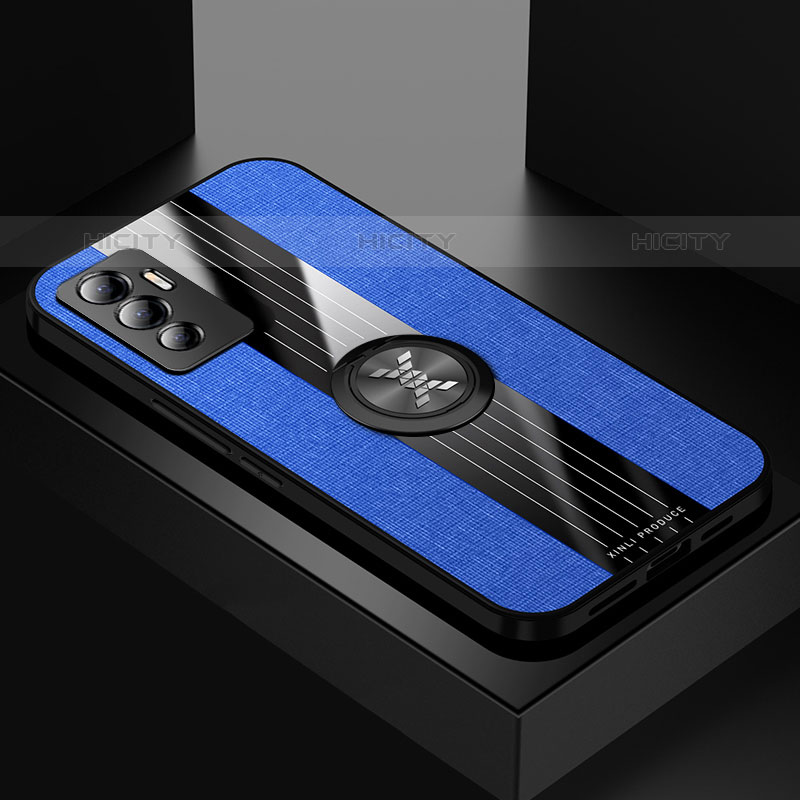 Coque Ultra Fine Silicone Souple Housse Etui avec Support Bague Anneau Aimante Magnetique X01L pour Vivo V23e 5G Bleu Plus