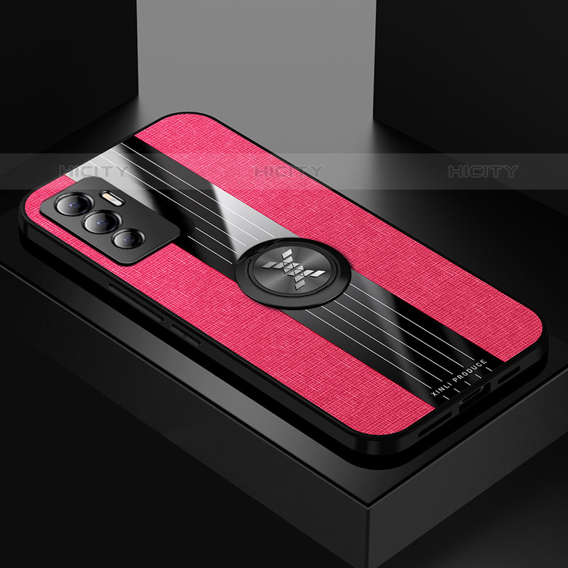 Coque Ultra Fine Silicone Souple Housse Etui avec Support Bague Anneau Aimante Magnetique X01L pour Vivo V23e 5G Rouge Plus