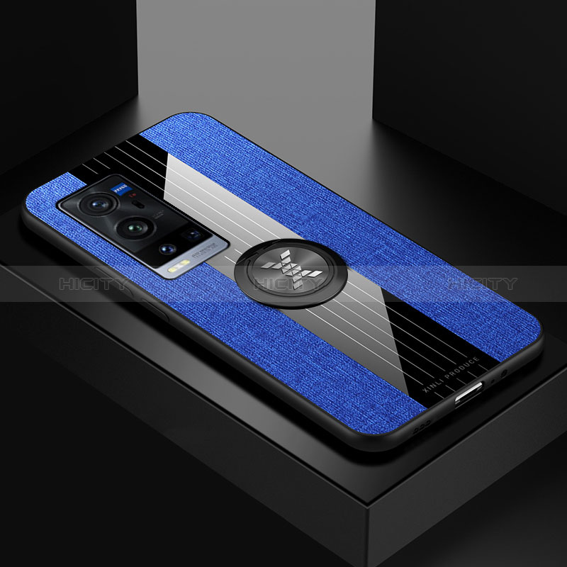 Coque Ultra Fine Silicone Souple Housse Etui avec Support Bague Anneau Aimante Magnetique X01L pour Vivo X60 Pro+ Plus 5G Bleu Plus