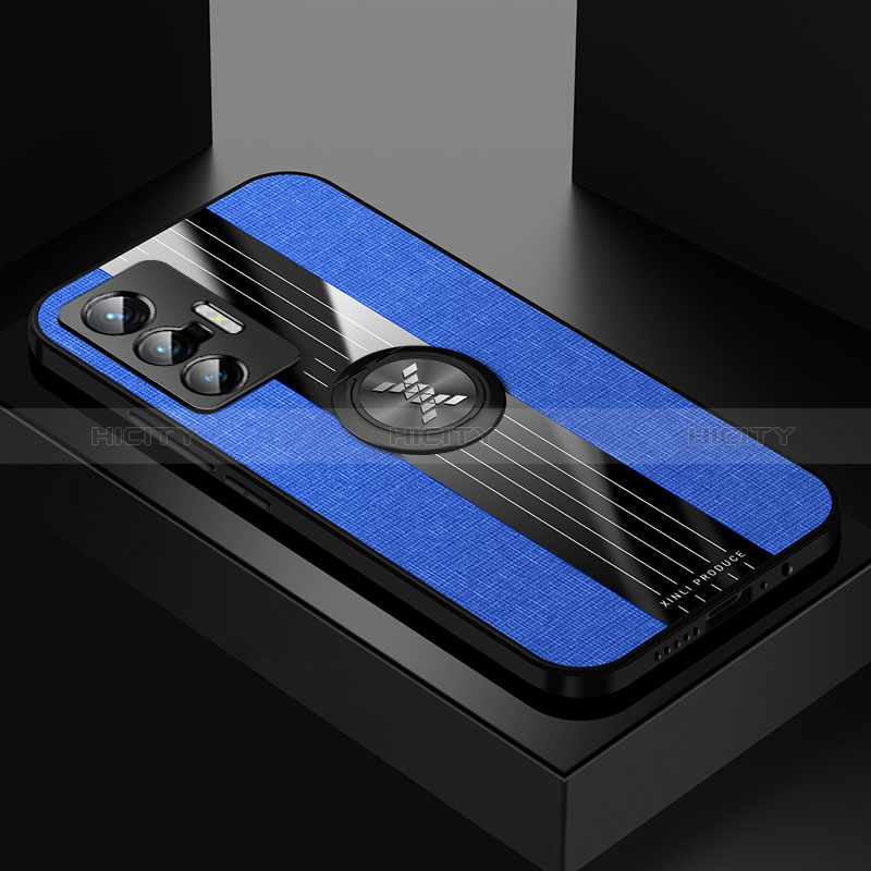 Coque Ultra Fine Silicone Souple Housse Etui avec Support Bague Anneau Aimante Magnetique X01L pour Vivo X70 5G Bleu Plus