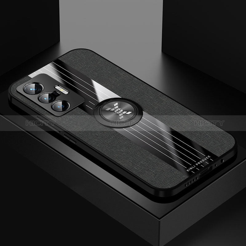 Coque Ultra Fine Silicone Souple Housse Etui avec Support Bague Anneau Aimante Magnetique X01L pour Vivo X70 5G Noir Plus