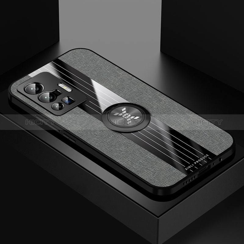 Coque Ultra Fine Silicone Souple Housse Etui avec Support Bague Anneau Aimante Magnetique X01L pour Vivo X70 Pro 5G Gris Plus