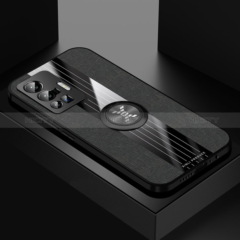 Coque Ultra Fine Silicone Souple Housse Etui avec Support Bague Anneau Aimante Magnetique X01L pour Vivo X70 Pro 5G Noir Plus