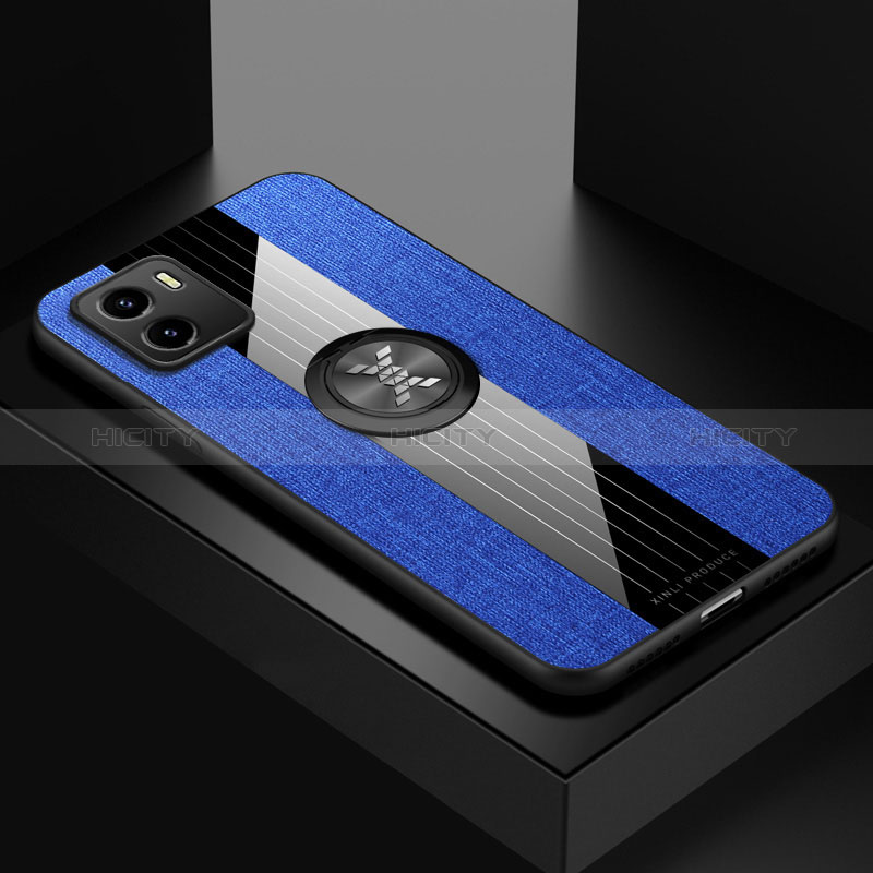 Coque Ultra Fine Silicone Souple Housse Etui avec Support Bague Anneau Aimante Magnetique X01L pour Vivo Y10 Bleu Plus