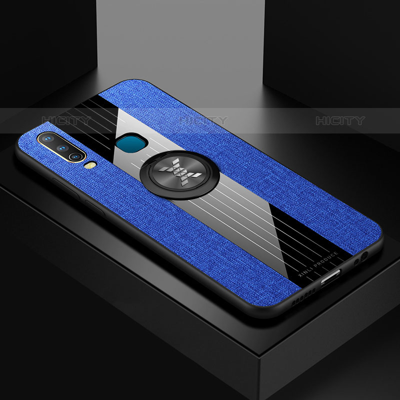 Coque Ultra Fine Silicone Souple Housse Etui avec Support Bague Anneau Aimante Magnetique X01L pour Vivo Y11 Bleu Plus