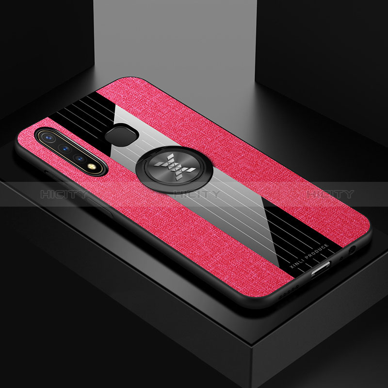 Coque Ultra Fine Silicone Souple Housse Etui avec Support Bague Anneau Aimante Magnetique X01L pour Vivo Y19 Rouge Plus