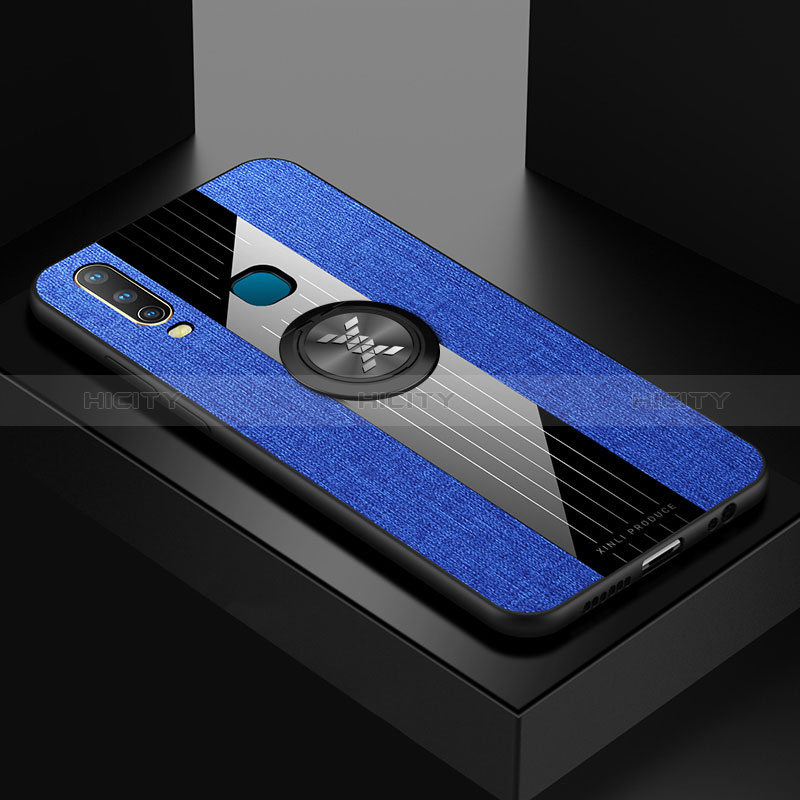 Coque Ultra Fine Silicone Souple Housse Etui avec Support Bague Anneau Aimante Magnetique X01L pour Vivo Y3s Bleu Plus