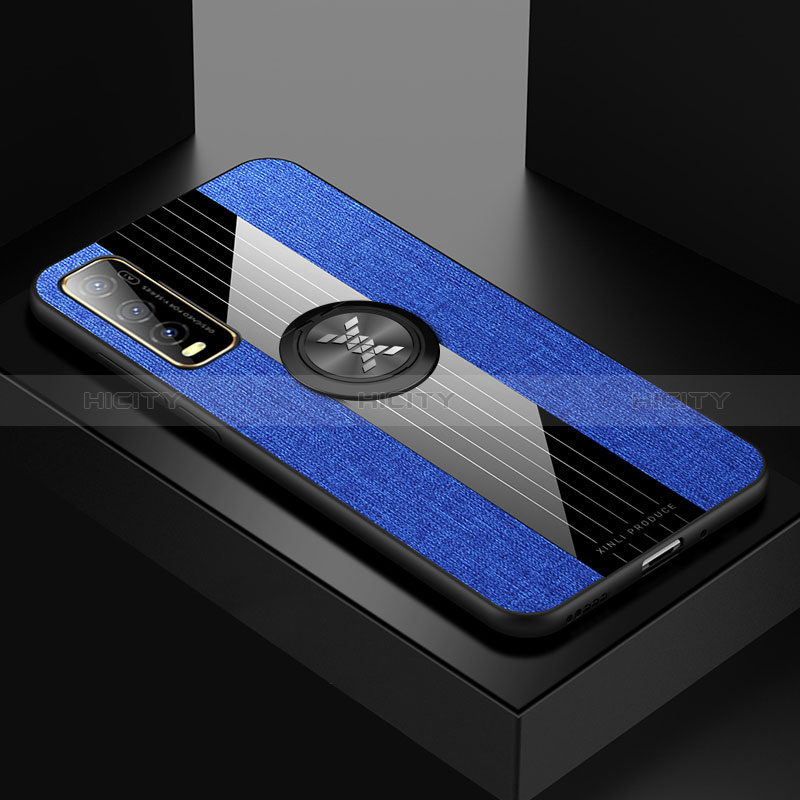 Coque Ultra Fine Silicone Souple Housse Etui avec Support Bague Anneau Aimante Magnetique X01L pour Vivo Y51s 5G Bleu Plus