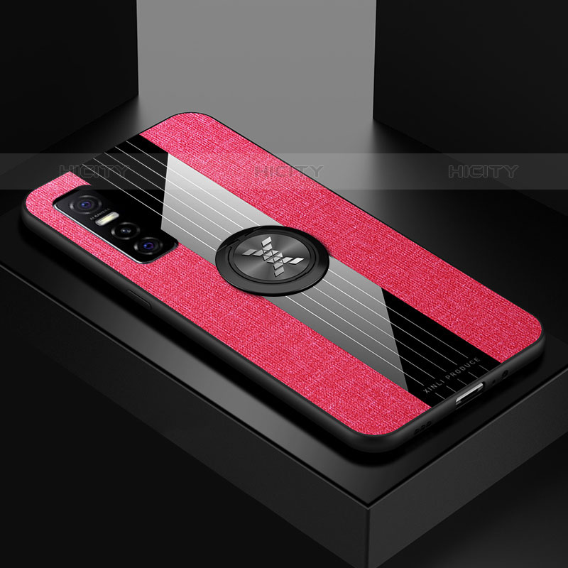 Coque Ultra Fine Silicone Souple Housse Etui avec Support Bague Anneau Aimante Magnetique X01L pour Vivo Y73s 5G Rouge Plus