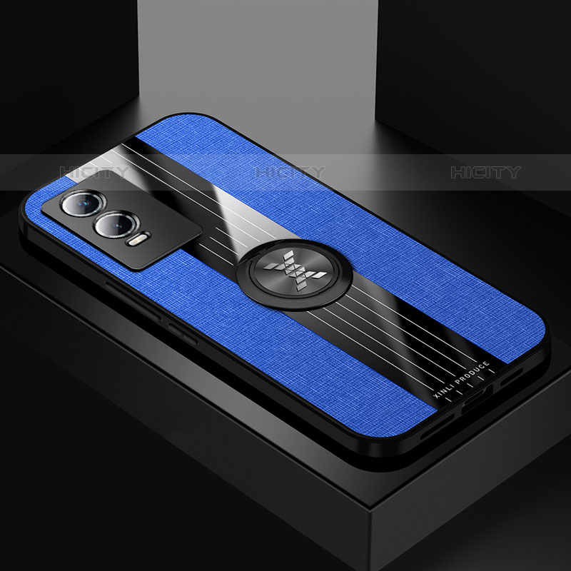 Coque Ultra Fine Silicone Souple Housse Etui avec Support Bague Anneau Aimante Magnetique X01L pour Vivo Y74s 5G Bleu Plus