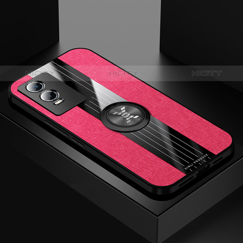 Coque Ultra Fine Silicone Souple Housse Etui avec Support Bague Anneau Aimante Magnetique X01L pour Vivo Y74s 5G Rouge Plus