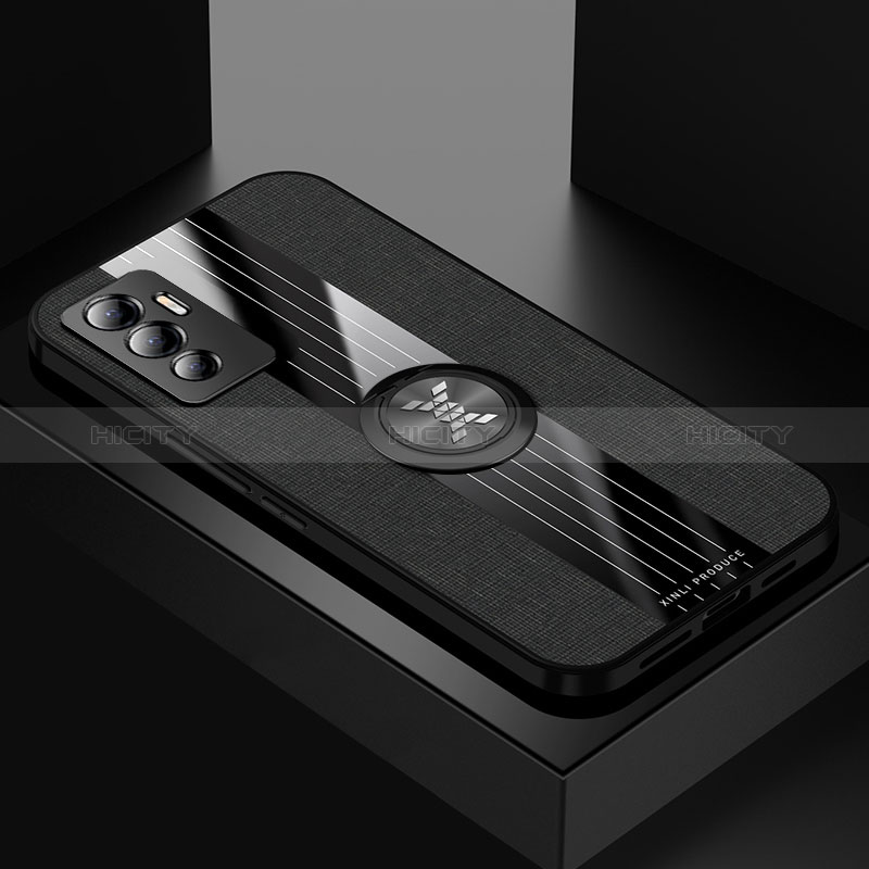 Coque Ultra Fine Silicone Souple Housse Etui avec Support Bague Anneau Aimante Magnetique X01L pour Vivo Y75 4G Noir Plus