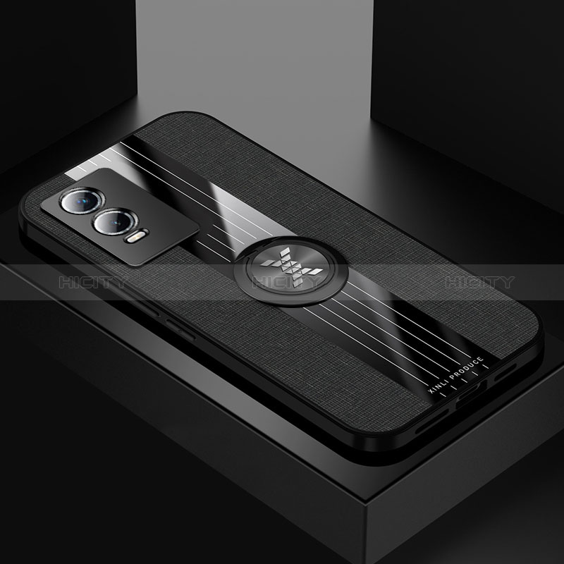 Coque Ultra Fine Silicone Souple Housse Etui avec Support Bague Anneau Aimante Magnetique X01L pour Vivo Y76s 5G Noir Plus