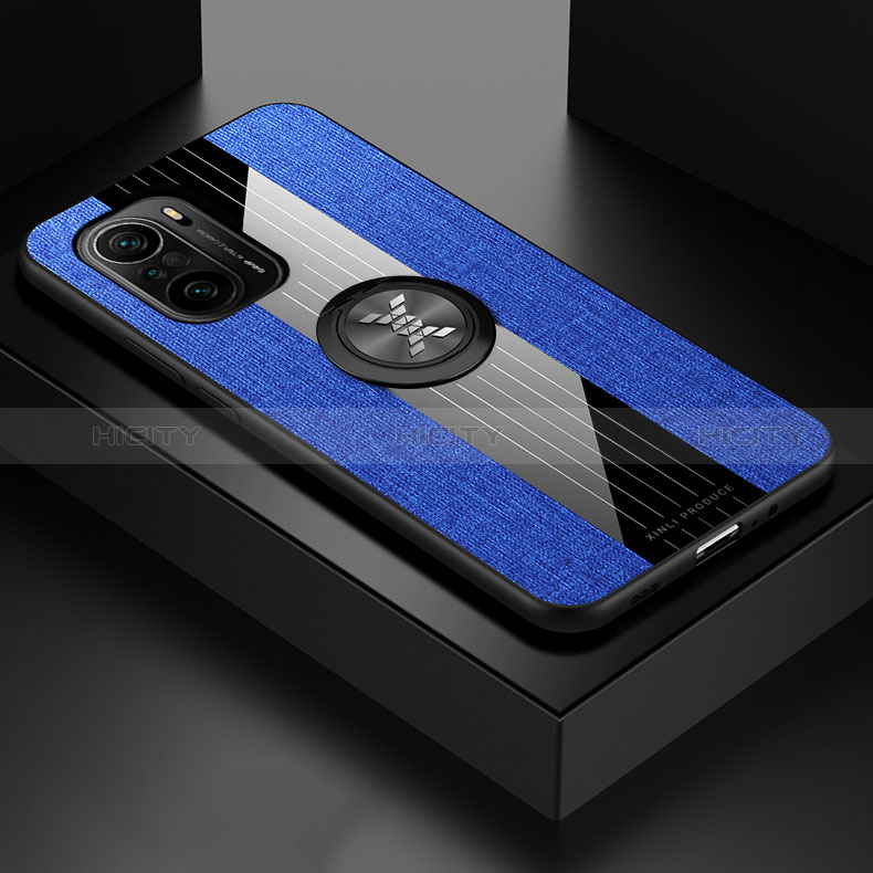 Coque Ultra Fine Silicone Souple Housse Etui avec Support Bague Anneau Aimante Magnetique X01L pour Xiaomi Mi 11X 5G Bleu Plus