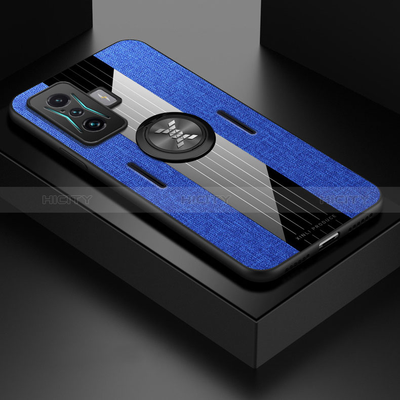 Coque Ultra Fine Silicone Souple Housse Etui avec Support Bague Anneau Aimante Magnetique X01L pour Xiaomi Poco F4 GT 5G Bleu Plus