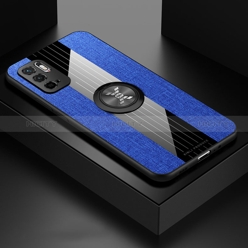 Coque Ultra Fine Silicone Souple Housse Etui avec Support Bague Anneau Aimante Magnetique X01L pour Xiaomi POCO M3 Pro 5G Bleu Plus