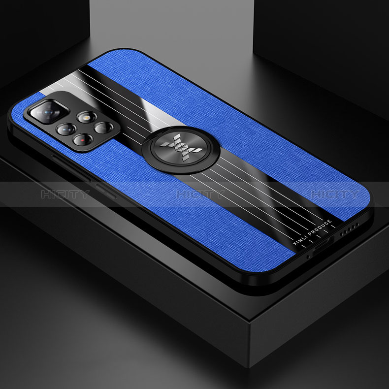 Coque Ultra Fine Silicone Souple Housse Etui avec Support Bague Anneau Aimante Magnetique X01L pour Xiaomi Poco M4 Pro 5G Bleu Plus