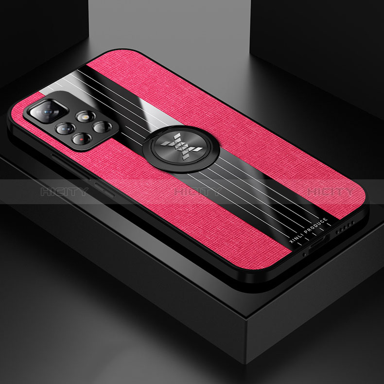 Coque Ultra Fine Silicone Souple Housse Etui avec Support Bague Anneau Aimante Magnetique X01L pour Xiaomi Poco M4 Pro 5G Rouge Plus