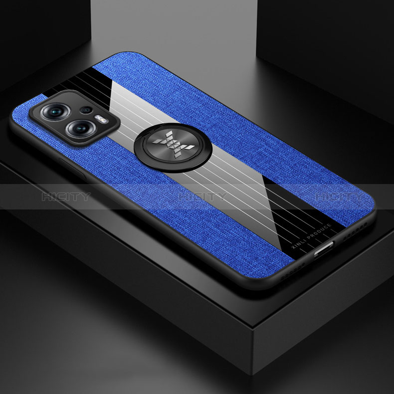 Coque Ultra Fine Silicone Souple Housse Etui avec Support Bague Anneau Aimante Magnetique X01L pour Xiaomi Poco X4 GT 5G Bleu Plus