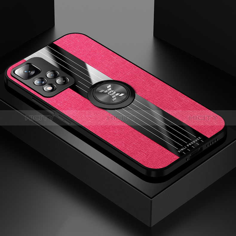 Coque Ultra Fine Silicone Souple Housse Etui avec Support Bague Anneau Aimante Magnetique X01L pour Xiaomi Poco X4 NFC Rouge Plus