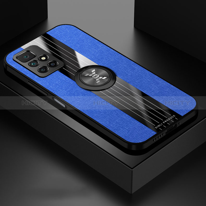 Coque Ultra Fine Silicone Souple Housse Etui avec Support Bague Anneau Aimante Magnetique X01L pour Xiaomi Redmi 10 (2022) Bleu Plus