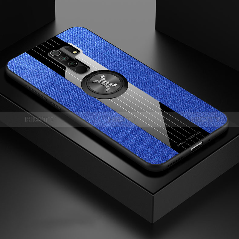 Coque Ultra Fine Silicone Souple Housse Etui avec Support Bague Anneau Aimante Magnetique X01L pour Xiaomi Redmi 9 Bleu Plus