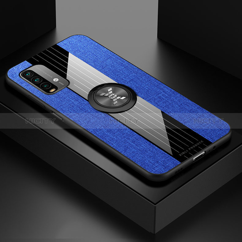 Coque Ultra Fine Silicone Souple Housse Etui avec Support Bague Anneau Aimante Magnetique X01L pour Xiaomi Redmi 9 Power Bleu Plus