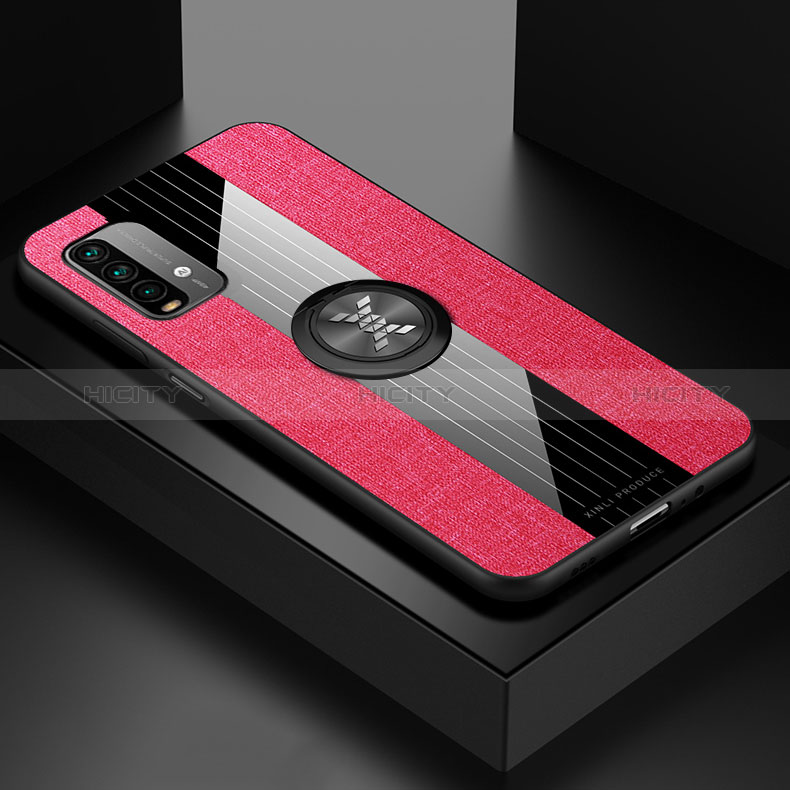 Coque Ultra Fine Silicone Souple Housse Etui avec Support Bague Anneau Aimante Magnetique X01L pour Xiaomi Redmi 9 Power Rouge Plus