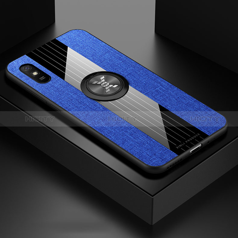 Coque Ultra Fine Silicone Souple Housse Etui avec Support Bague Anneau Aimante Magnetique X01L pour Xiaomi Redmi 9A Bleu Plus