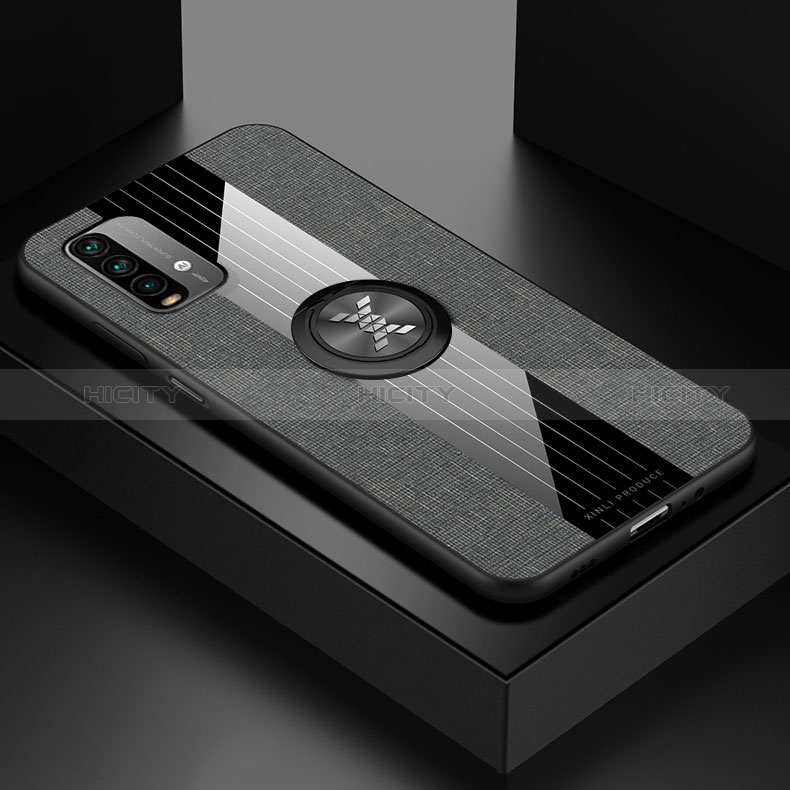 Coque Ultra Fine Silicone Souple Housse Etui avec Support Bague Anneau Aimante Magnetique X01L pour Xiaomi Redmi 9T 4G Gris Plus