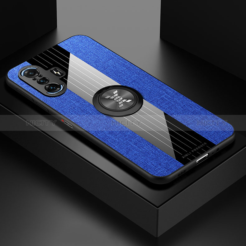 Coque Ultra Fine Silicone Souple Housse Etui avec Support Bague Anneau Aimante Magnetique X01L pour Xiaomi Redmi K40 Gaming 5G Bleu Plus