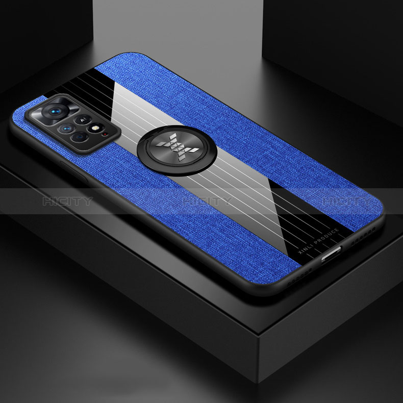 Coque Ultra Fine Silicone Souple Housse Etui avec Support Bague Anneau Aimante Magnetique X01L pour Xiaomi Redmi Note 11 4G (2022) Bleu Plus