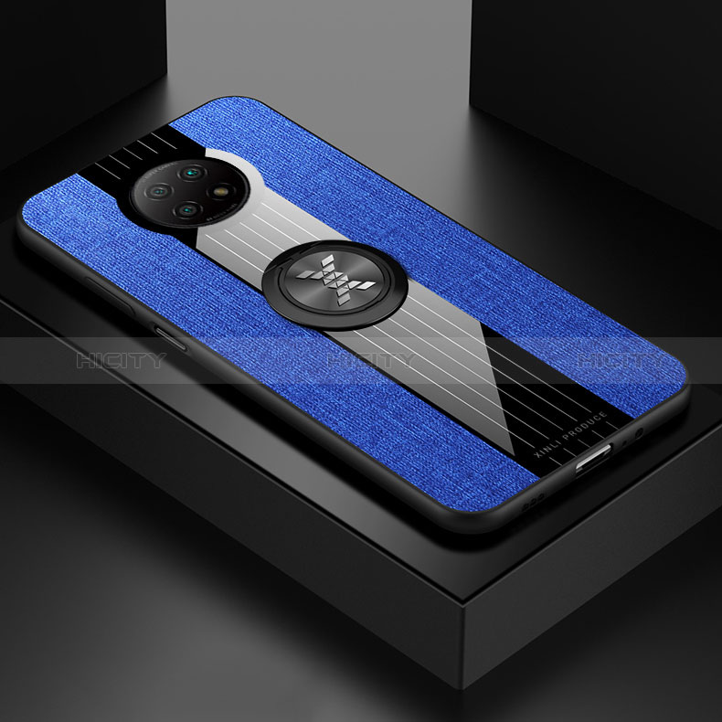 Coque Ultra Fine Silicone Souple Housse Etui avec Support Bague Anneau Aimante Magnetique X01L pour Xiaomi Redmi Note 9 5G Bleu Plus