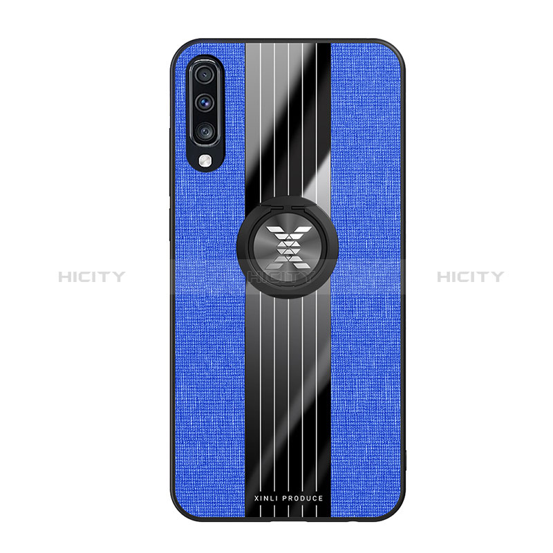 Coque Ultra Fine Silicone Souple Housse Etui avec Support Bague Anneau Aimante Magnetique X02L pour Samsung Galaxy A70 Bleu Plus