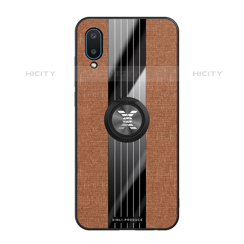 Coque Ultra Fine Silicone Souple Housse Etui avec Support Bague Anneau Aimante Magnetique X02L pour Samsung Galaxy M02 Marron Plus