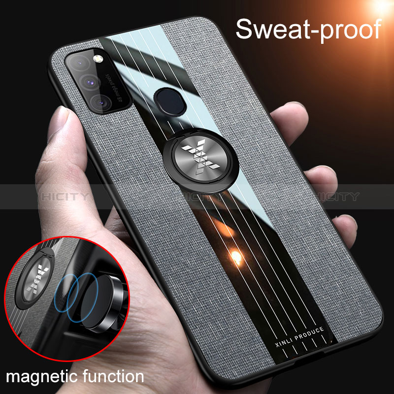 Coque Ultra Fine Silicone Souple Housse Etui avec Support Bague Anneau Aimante Magnetique X02L pour Samsung Galaxy M21 Plus