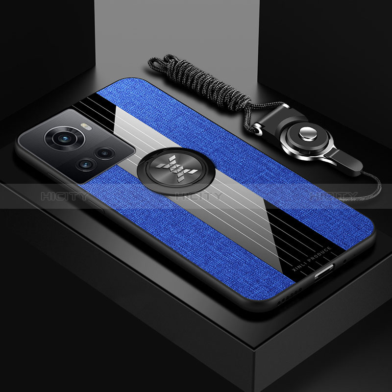 Coque Ultra Fine Silicone Souple Housse Etui avec Support Bague Anneau Aimante Magnetique X03L pour OnePlus 10R 5G Bleu Plus