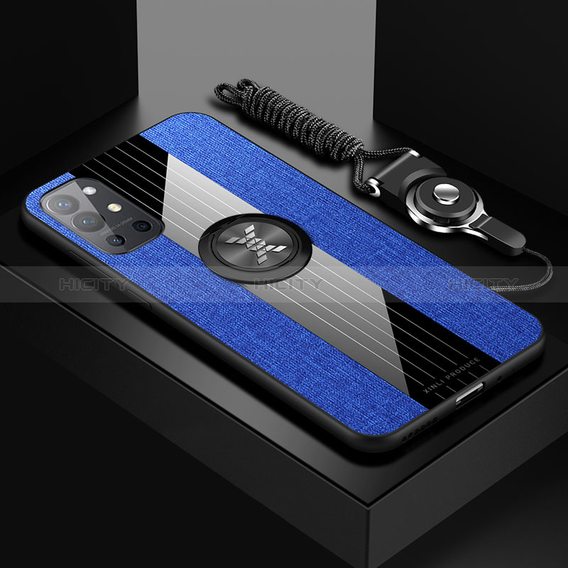 Coque Ultra Fine Silicone Souple Housse Etui avec Support Bague Anneau Aimante Magnetique X03L pour OnePlus 9R 5G Bleu Plus