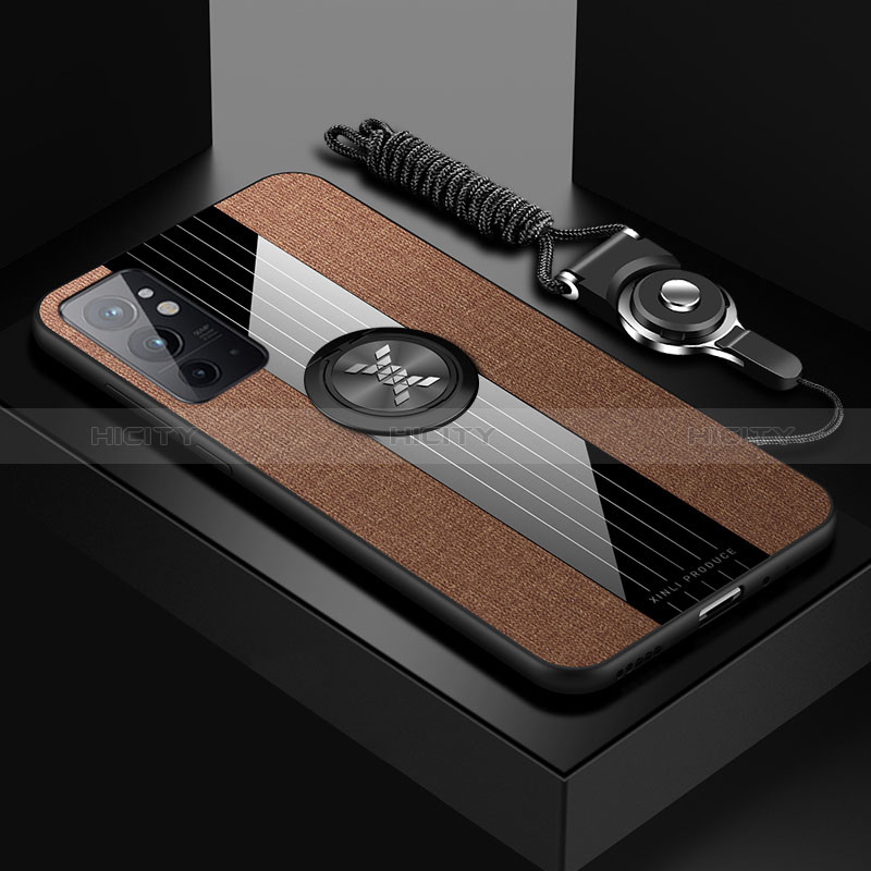 Coque Ultra Fine Silicone Souple Housse Etui avec Support Bague Anneau Aimante Magnetique X03L pour OnePlus 9RT 5G Marron Plus