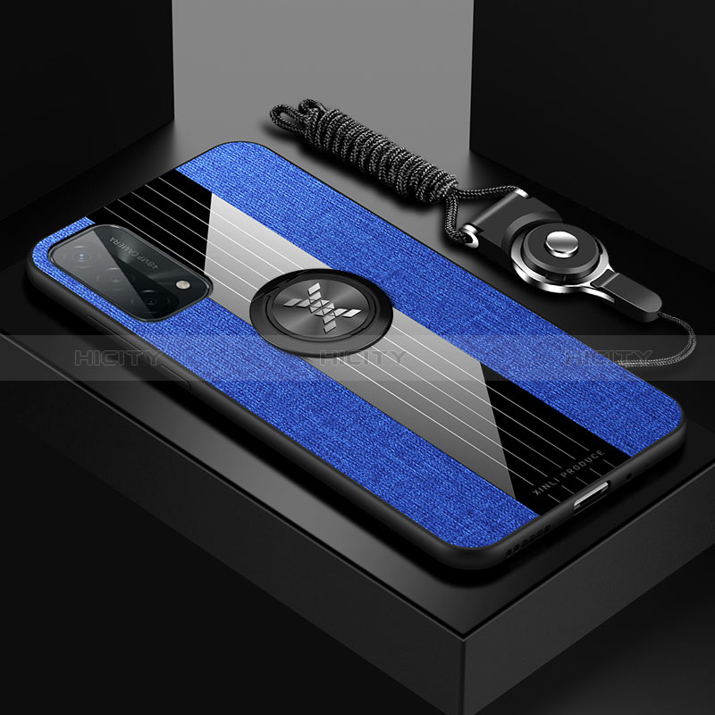 Coque Ultra Fine Silicone Souple Housse Etui avec Support Bague Anneau Aimante Magnetique X03L pour Oppo A74 5G Bleu Plus