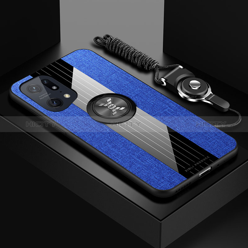 Coque Ultra Fine Silicone Souple Housse Etui avec Support Bague Anneau Aimante Magnetique X03L pour Oppo Find X5 5G Bleu Plus