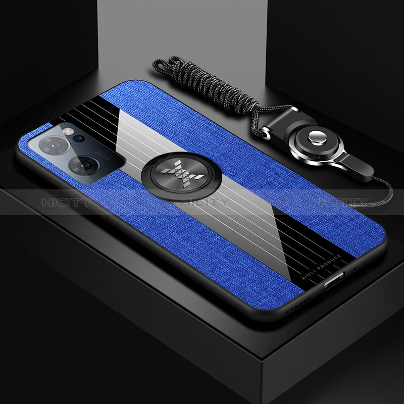 Coque Ultra Fine Silicone Souple Housse Etui avec Support Bague Anneau Aimante Magnetique X03L pour Oppo Find X5 Lite 5G Bleu Plus