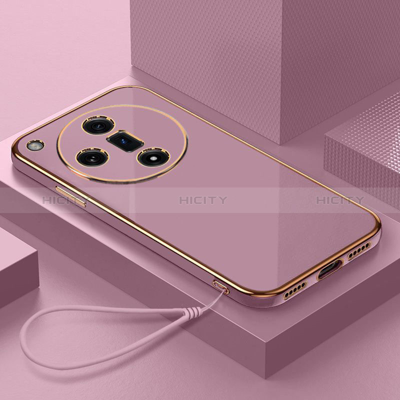 Coque Ultra Fine Silicone Souple Housse Etui avec Support Bague Anneau Aimante Magnetique X03L pour Oppo Find X7 5G Violet Clair Plus