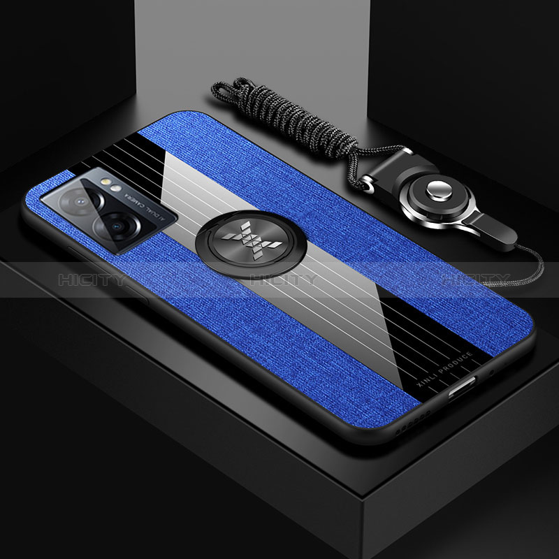 Coque Ultra Fine Silicone Souple Housse Etui avec Support Bague Anneau Aimante Magnetique X03L pour Realme V23 5G Bleu Plus