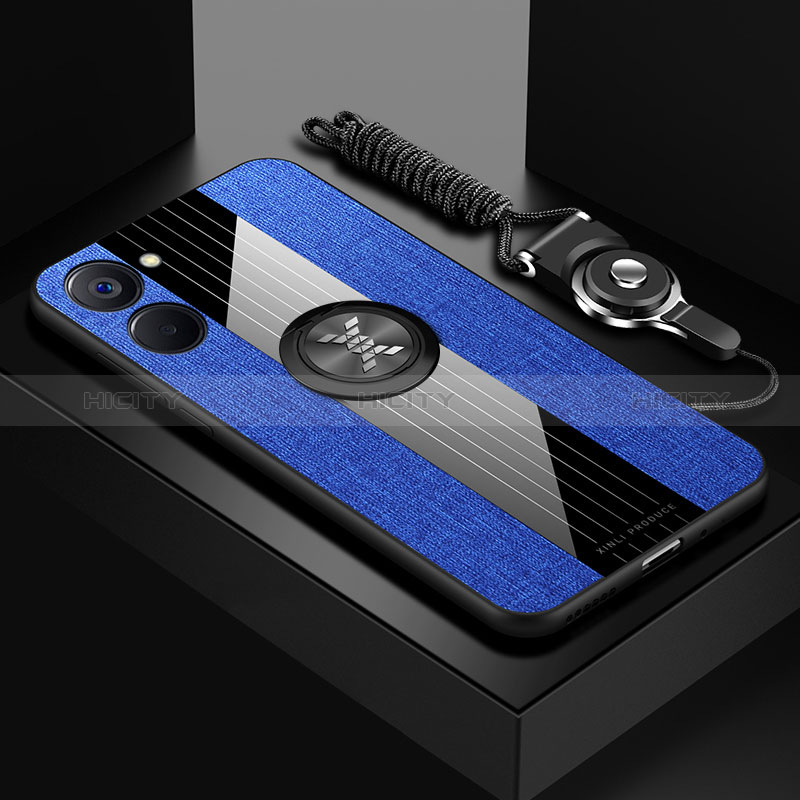 Coque Ultra Fine Silicone Souple Housse Etui avec Support Bague Anneau Aimante Magnetique X03L pour Realme V30 5G Bleu Plus