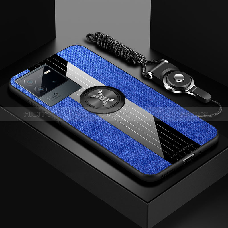 Coque Ultra Fine Silicone Souple Housse Etui avec Support Bague Anneau Aimante Magnetique X03L pour Vivo iQOO Neo6 SE 5G Bleu Plus