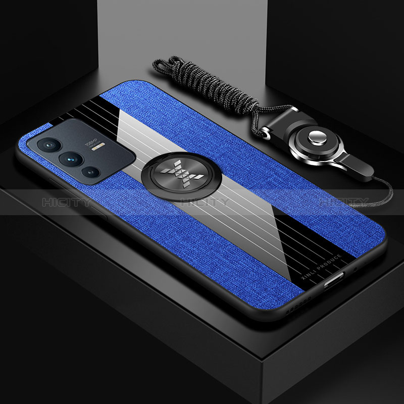 Coque Ultra Fine Silicone Souple Housse Etui avec Support Bague Anneau Aimante Magnetique X03L pour Vivo V23 5G Bleu Plus