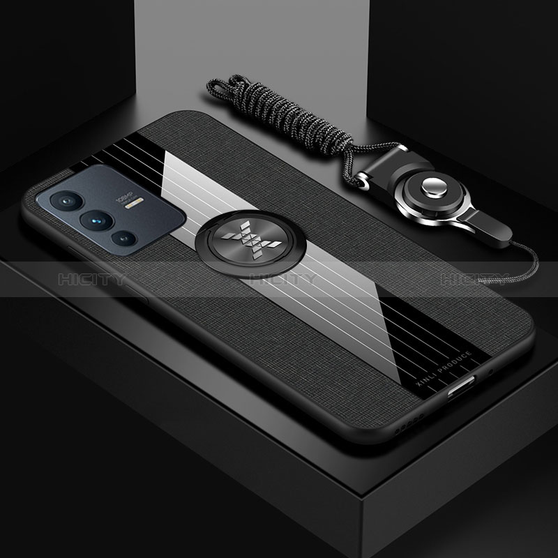 Coque Ultra Fine Silicone Souple Housse Etui avec Support Bague Anneau Aimante Magnetique X03L pour Vivo V23 5G Noir Plus