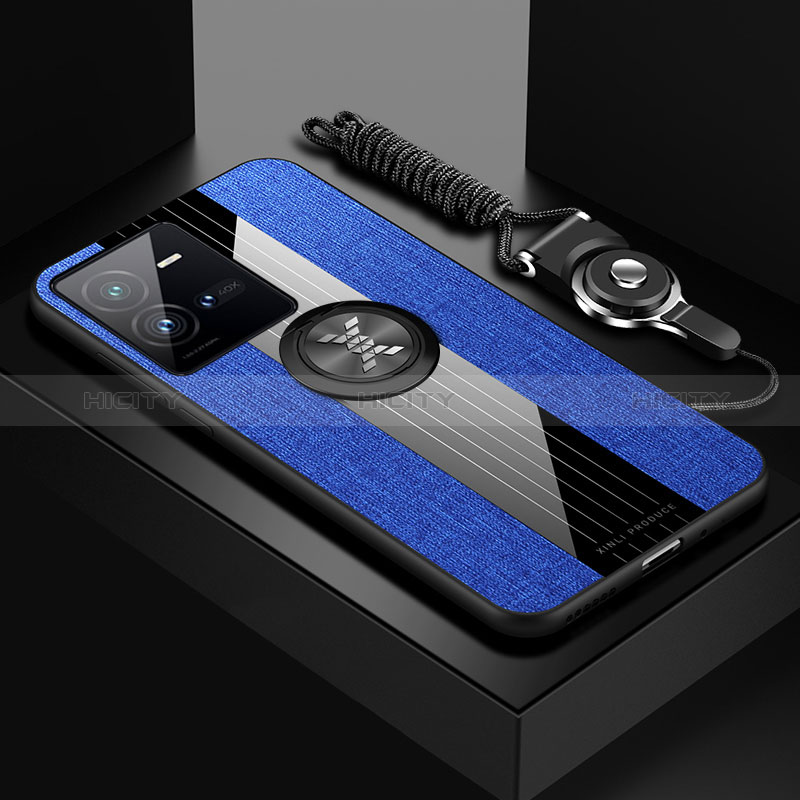Coque Ultra Fine Silicone Souple Housse Etui avec Support Bague Anneau Aimante Magnetique X03L pour Vivo X80 Lite 5G Bleu Plus