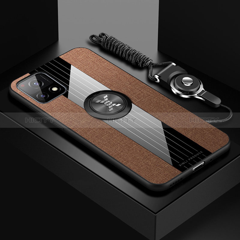 Coque Ultra Fine Silicone Souple Housse Etui avec Support Bague Anneau Aimante Magnetique X03L pour Vivo Y72 India Marron Plus